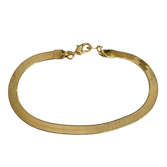 Vintage Gold Plated Flat Herringbone Bracelet 7-1/4" 14Kt Hamilton Yellow Gold - Picture 4 of 12